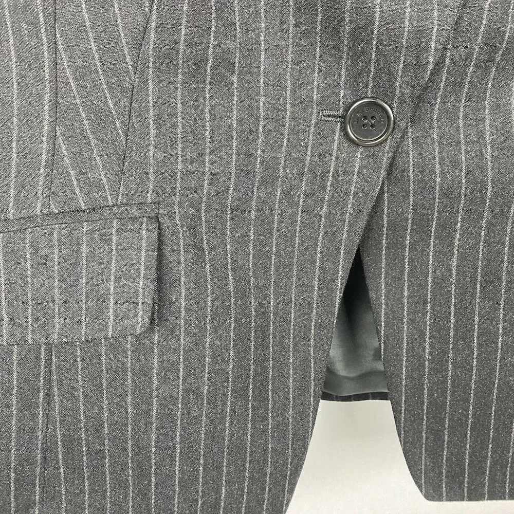 L.K. Bennett Womens Blazer Wool Gray Pinstripe One Button Size 12 Notched Collar - Picture 2 of 7
